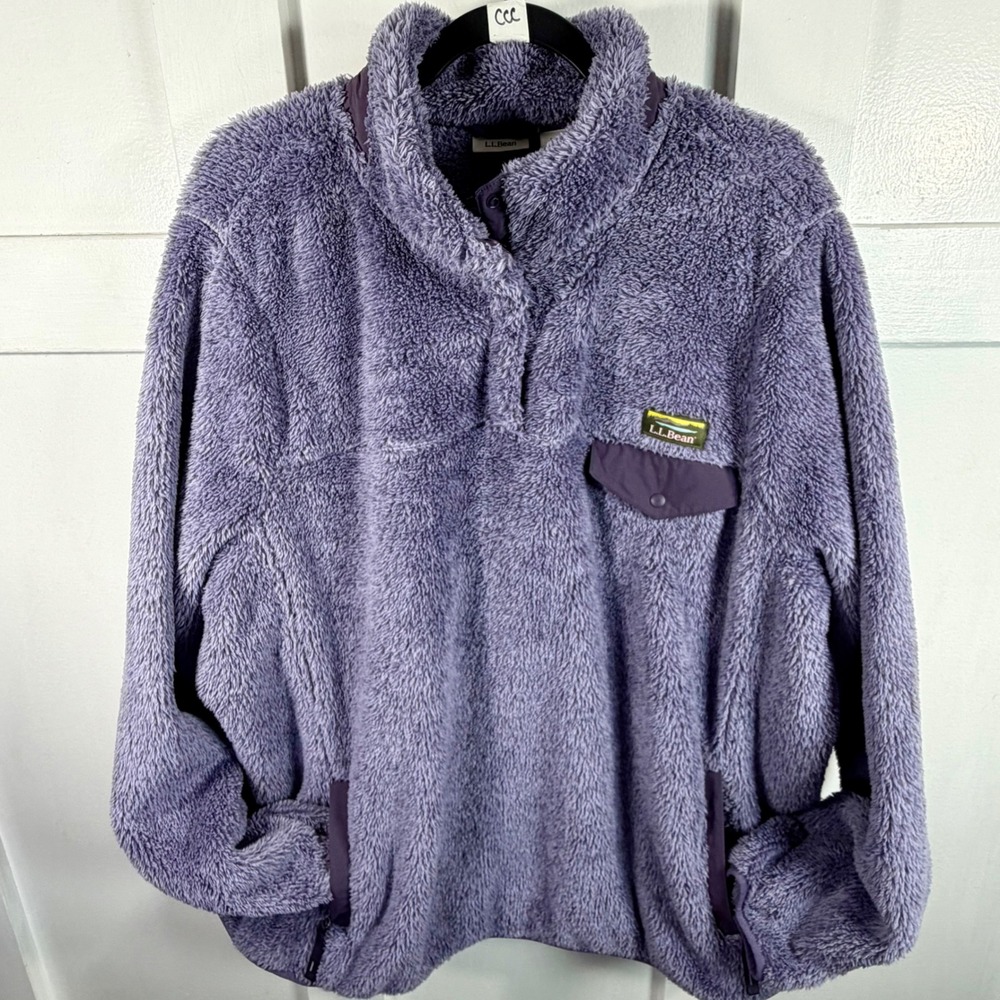 LL Bean Hi-Pile Fleece Pullover Purple 3X Plus 508658 Snap Neck Jacket